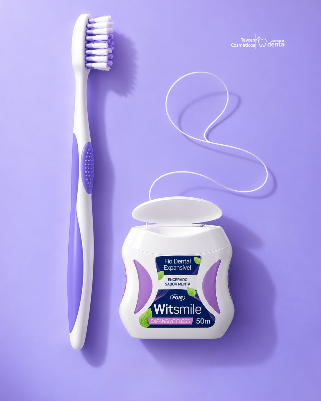 Post do Instagram: Fio dental: um cuidado simples que faz diferença na rotina. 💜 Usar o fio dental corretamente ajuda a complementar a hig